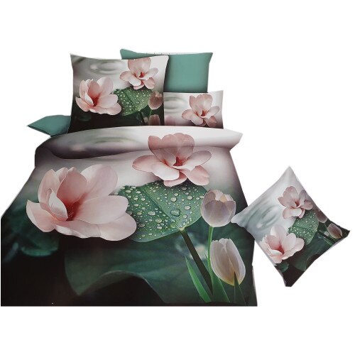 Lenjerie 3D pentru pat dublu 4 Piese Milano Home Collection Microfibra aspect Floral MC-1114