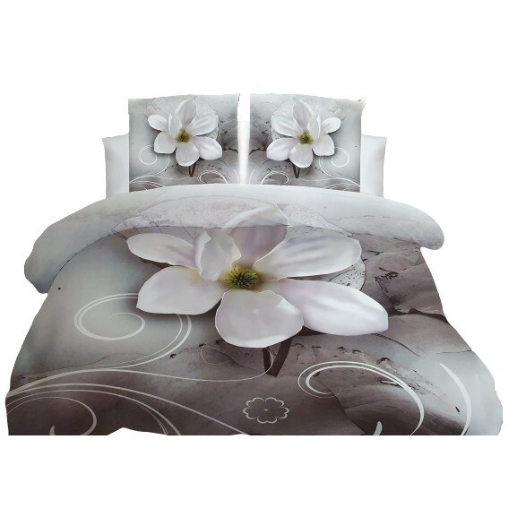 Lenjerie 3D pentru pat dublu 4 Piese Milano Home Collection Microfibra Floral Gri MC-1112