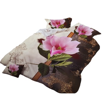 Lenjerie 3D pentru pat dublu 4 Piese Milano Home Collection,Microfibra Floral Roz MC-1116 Lenjerie 3D pentru pat dublu 4 Piese Milano Home Collection,Microfibra Floral Roz MC-1116