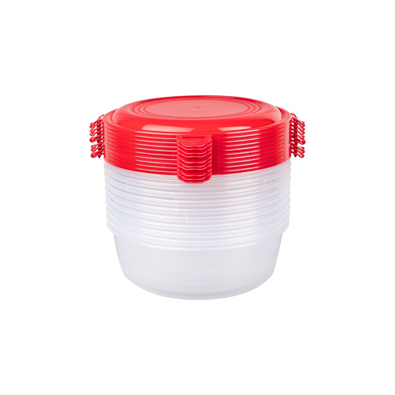 Set 10 cutii alimente, rotunde, 1.5 litri, Daisy, rosii