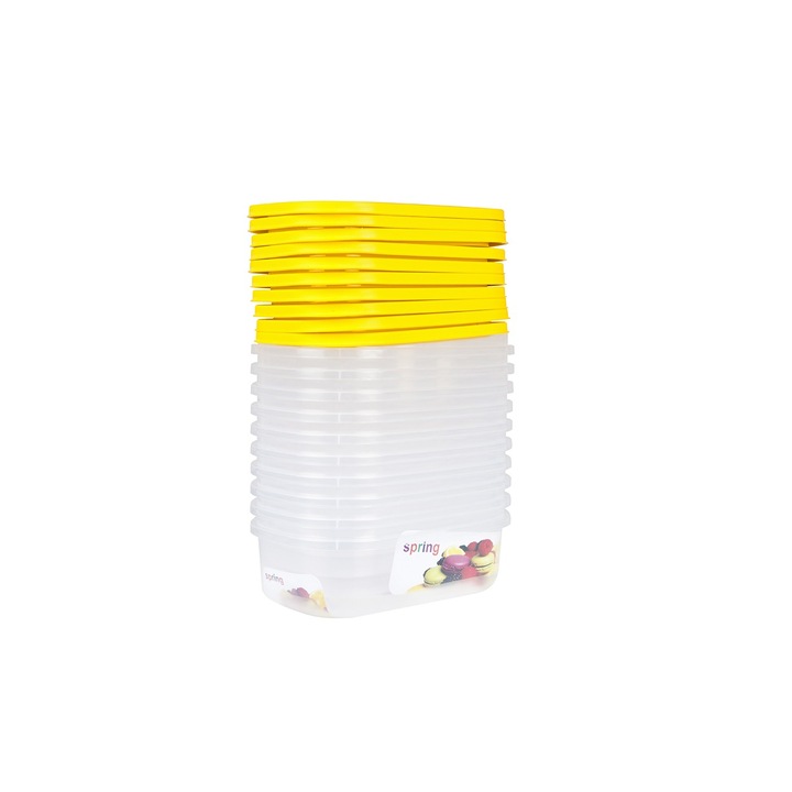 Set 10 cutii alimente, dreptunghiulare, 1,5 l, Spring, galbene