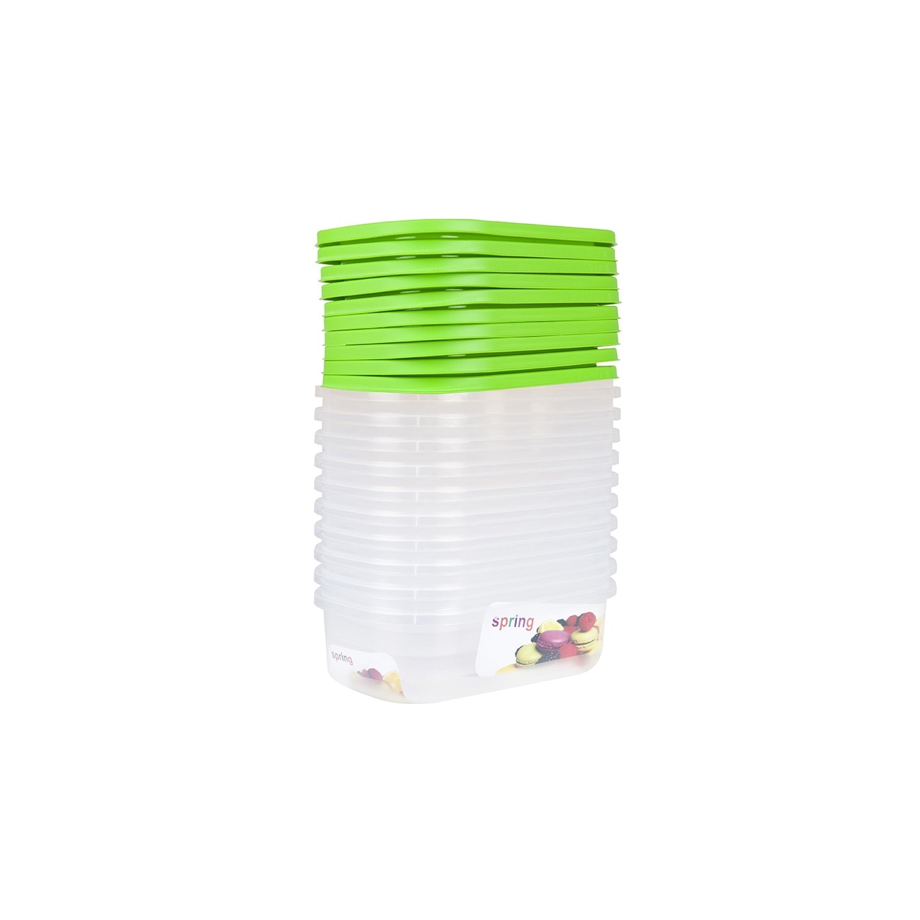 Set 10 cutii alimente, dreptunghiulare, 1,5 l, Spring, verzi