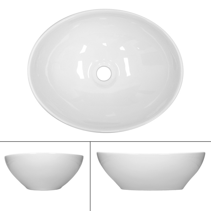 Chiuveta alba din ceramica, ECD Germany, model scoica, 410 x 330 x 142 mm, montare pe blat