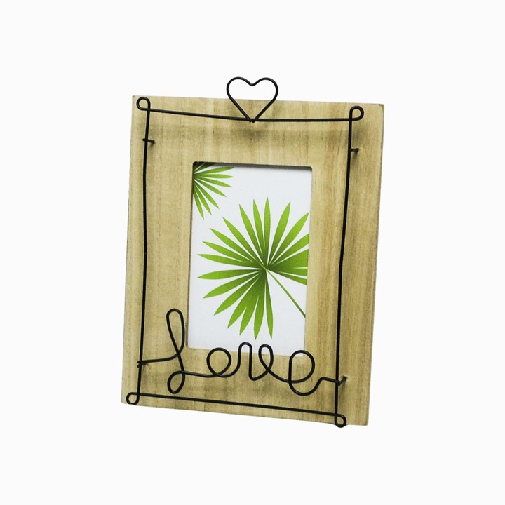 Love képkeret, 23,5 x 19 cm, fém/fa, bézs