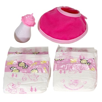 Set complet de accesorii pentru papusa bebelus cu biberon, babetica si 2 pampersi, pentru fete + 3 ani , ATS Set complet de accesorii pentru papusa bebelus cu biberon, babetica si 2 pampersi, pentru fete + 3 ani , ATS