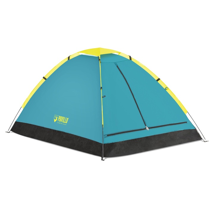 Cort camping, 2 persoane, Bestway Pavillo Cool Dome 68084, poliester, 145 x 205 x 100 cm, albastru si galben
