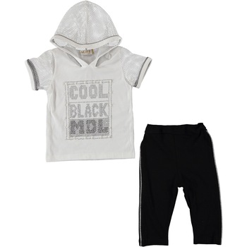 Compleu elegant vara Midili, tricou si pantaloni, bumbac, fete, alb cu bleumarin Compleu elegant vara Midili, tricou si pantaloni, bumbac, fete, alb cu bleumarin