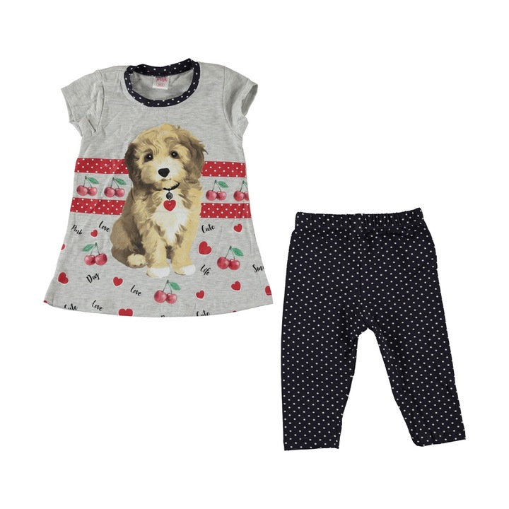 Compleu fete, Puppy, tunica si pantaloni, bumbac, multicolor