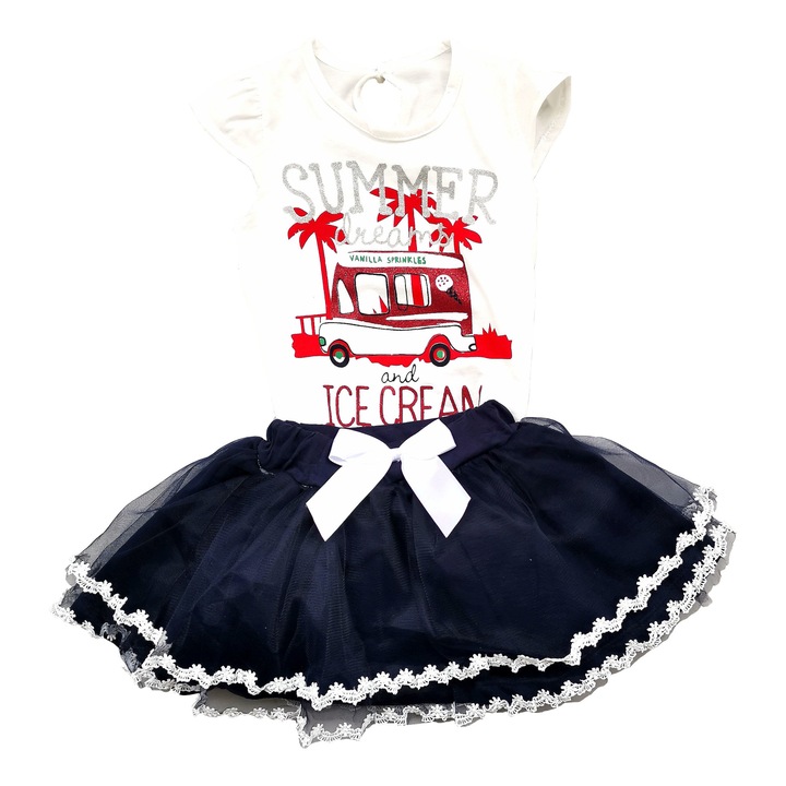 Детски комплект Ice Cream, Тюл с дантела, Памук, Бял/Черен