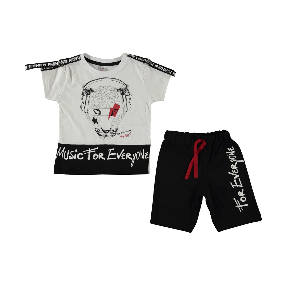 Compleu vara baieti, tricou si pantaloni scurti, Tiger, alb cu bleumarin