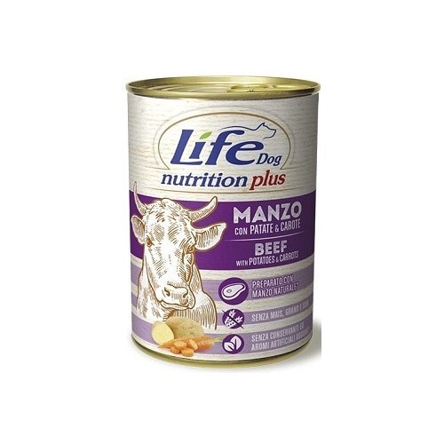 Conserva cu hrana umeda pentru caini cu vita si orez, Life Dog, 400 g