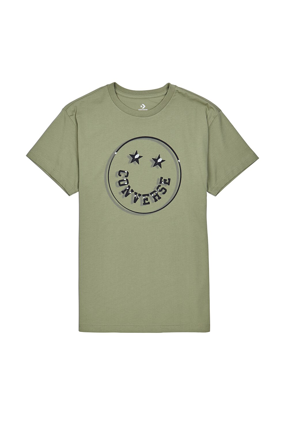 Converse, Tricou cu decolteu la baza gatului si imprimeu Happy Camper, Verde sparanghel