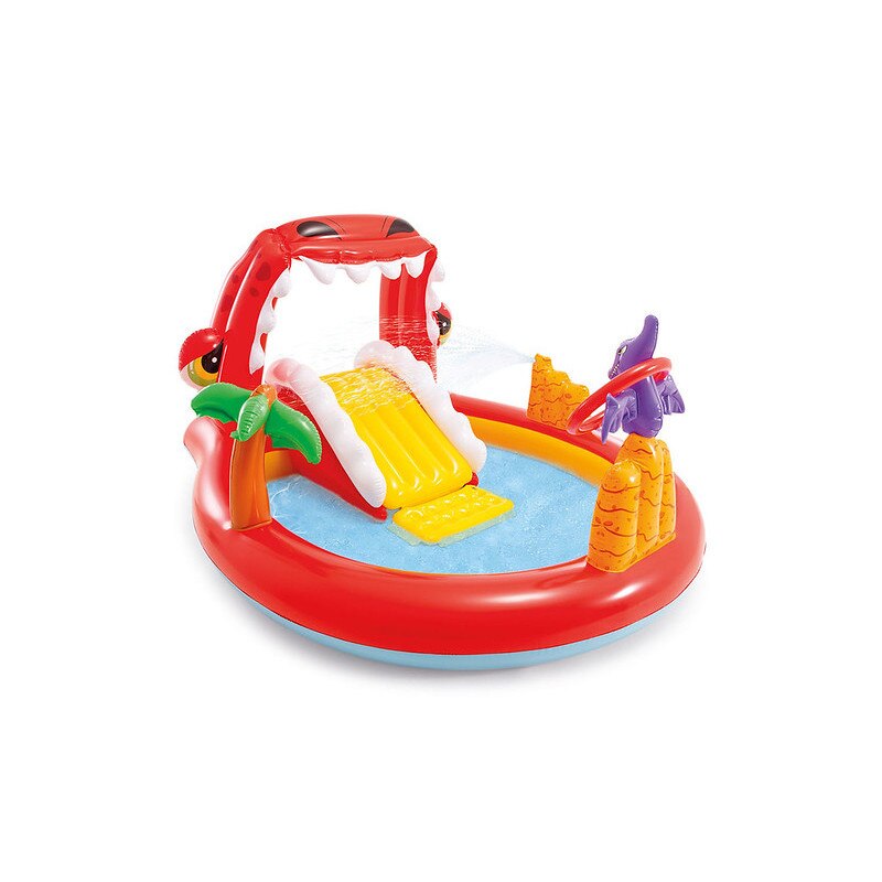 Piscina gonflabila cu tobogan Intex Happy Dino Play Center, colorat