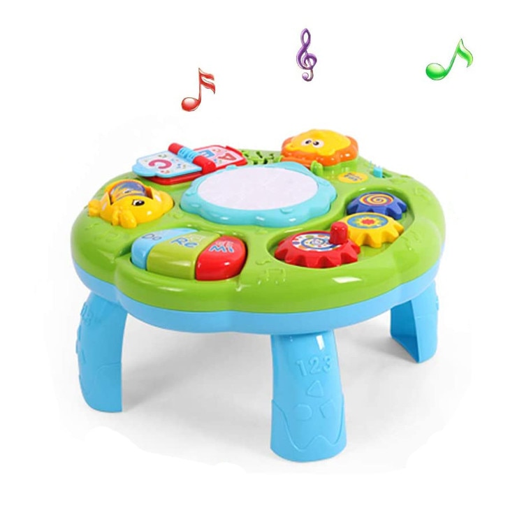 Masuta interactiva de activitati Musical Learning Table pentru bebelusi cu sunete, lumini, roti zimtate si diferite activitati