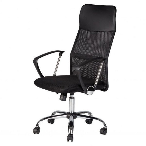 Scaun de birou rotativ, negru cu crom si spatar inalt 8774