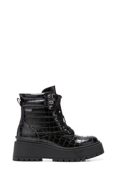 Pepe Jeans London, Ghete de piele ecologica cu aspect de piele de crocodil Bobbing, Negru, 40 Pepe Jeans London, Ghete de piele ecologica cu aspect de piele de crocodil Bobbing, Negru, 40