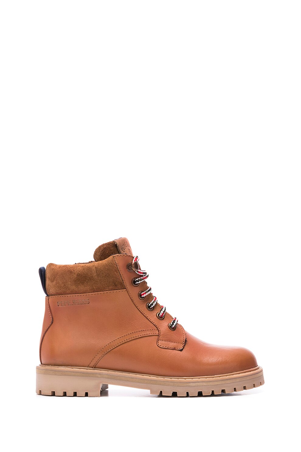 Pepe Jeans London, Ghete de piele cu detaliu de piele intoarsa, Maro, 32 EU