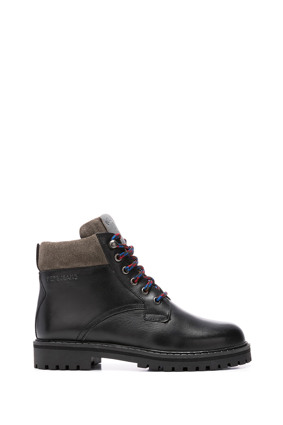 Pepe Jeans London, Ghete de piele cu detaliu de piele intoarsa, Negru, 35 EU