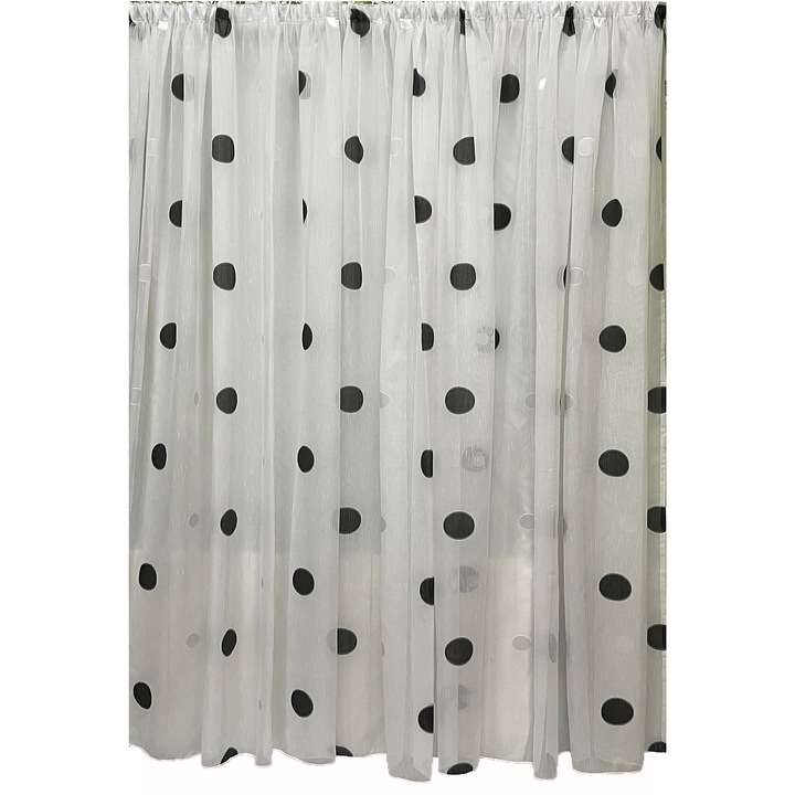 Perdea brodata, culoare alb/negru, colectia Dots by Liz Line, 600x245cm, cu rejansa - RD1356