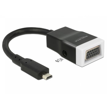 Adaptor micro HDMI-D la VGA cu Audio Negru T-M 15cm, Delock 65589 Adaptor micro HDMI-D la VGA cu Audio Negru T-M 15cm, Delock 65589