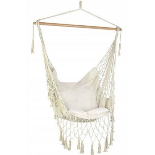 Hamac scaun suspendat,Gaia Pro, ,Capacitate 120 Kg, din bumbac, bej + 2 perne incluse