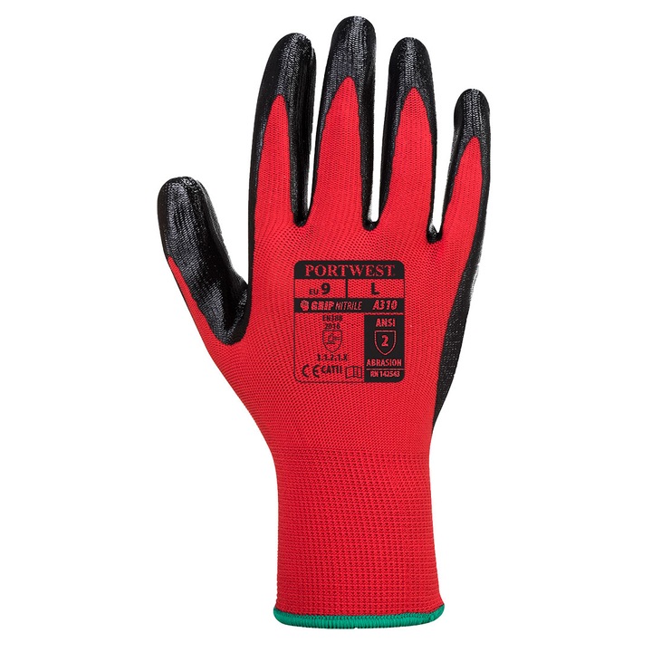 Manusi de protectie, Portwest, Flexo Grip Nitrile, rosu, L, pereche