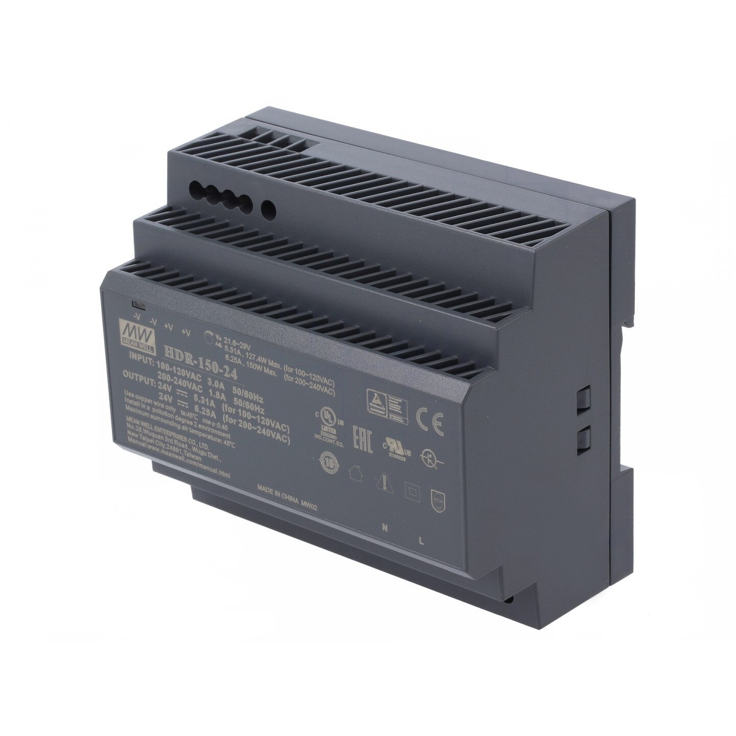 Импулсно захранване Mean Well HDR-150-12, 12V/11.3A, DIN шина - eMAG.bg
