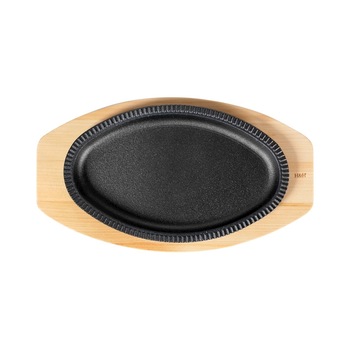 Platou servire fonta cu suport din lemn, 15x25 cm Platou servire fonta cu suport din lemn, 15x25 cm