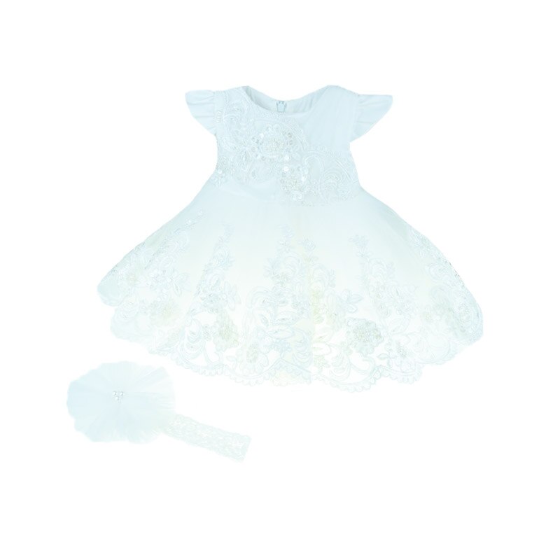 Set 2 piese rochie si bentita pentru fete Colibri RFC-8, Alb, 62 cm