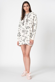 Puma, Rochie cu gluga si imprimeu text, Alb Puma, Rochie cu gluga si imprimeu text, Alb