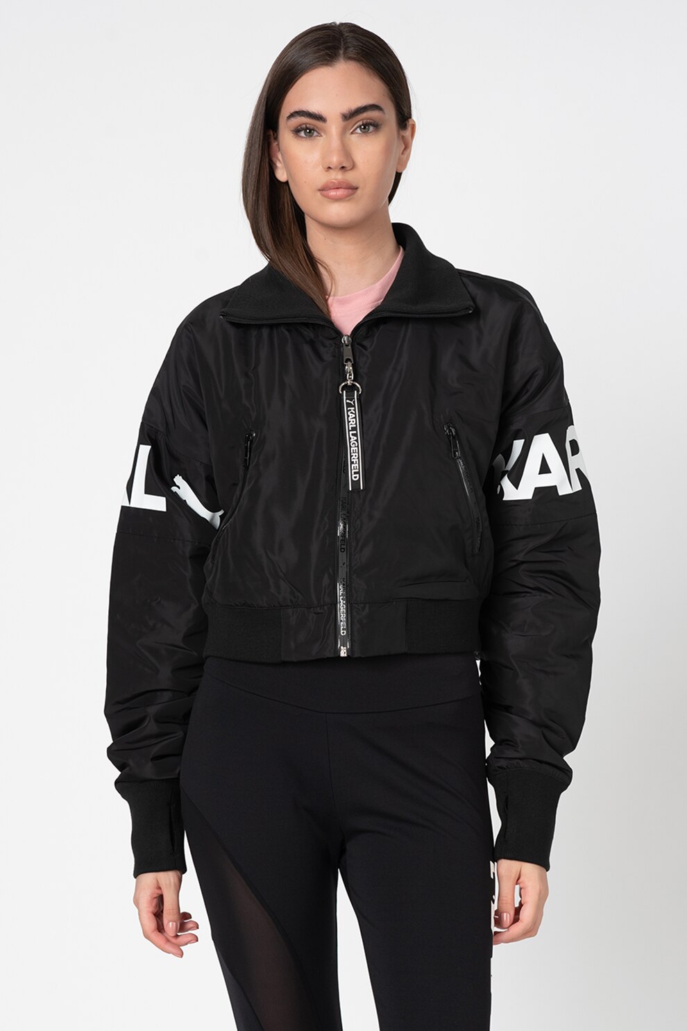 Puma, Jacheta crop cu imprimeu logo, Negru