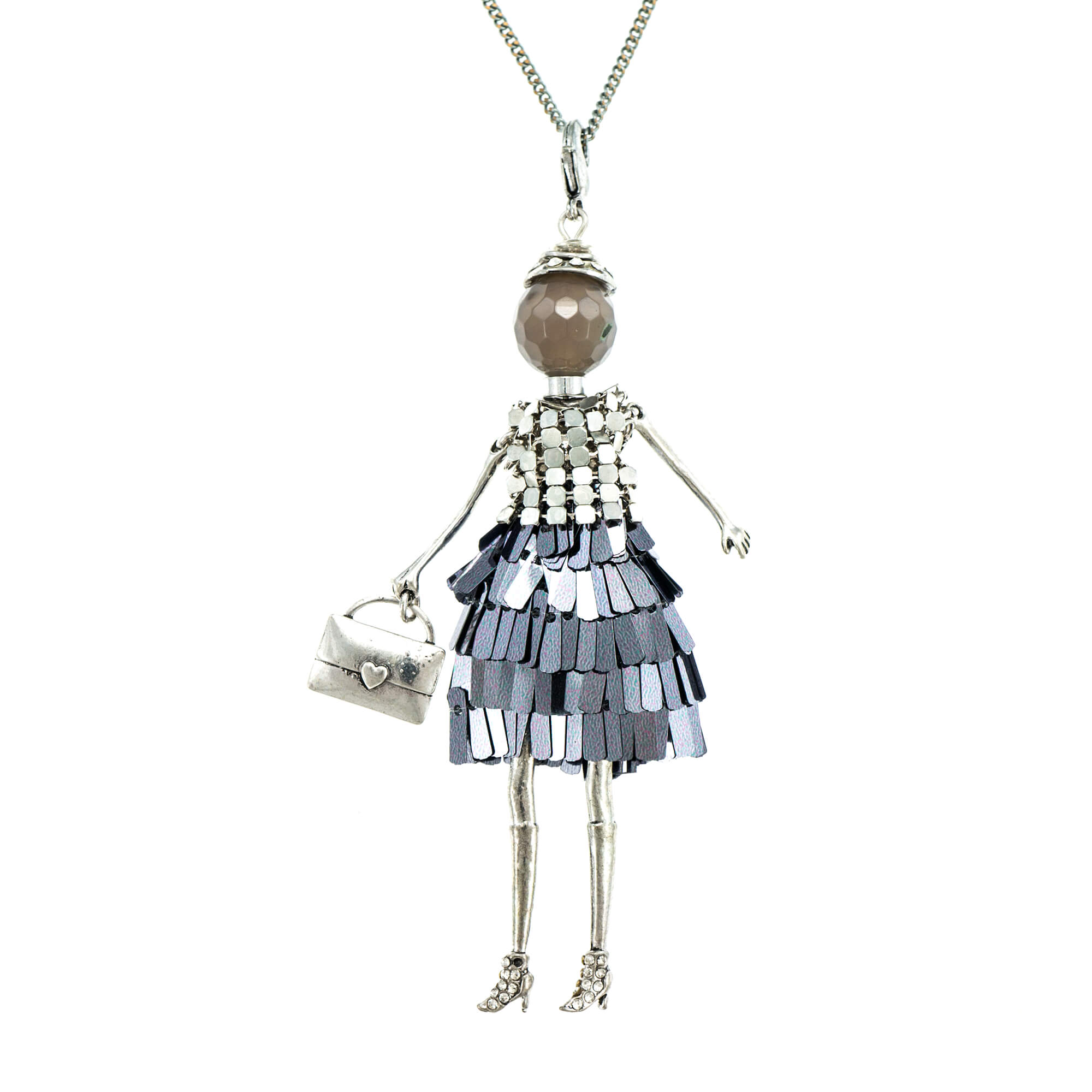 Pandantiv cu lant Bambola in Stile Ankara-Grey-Silver