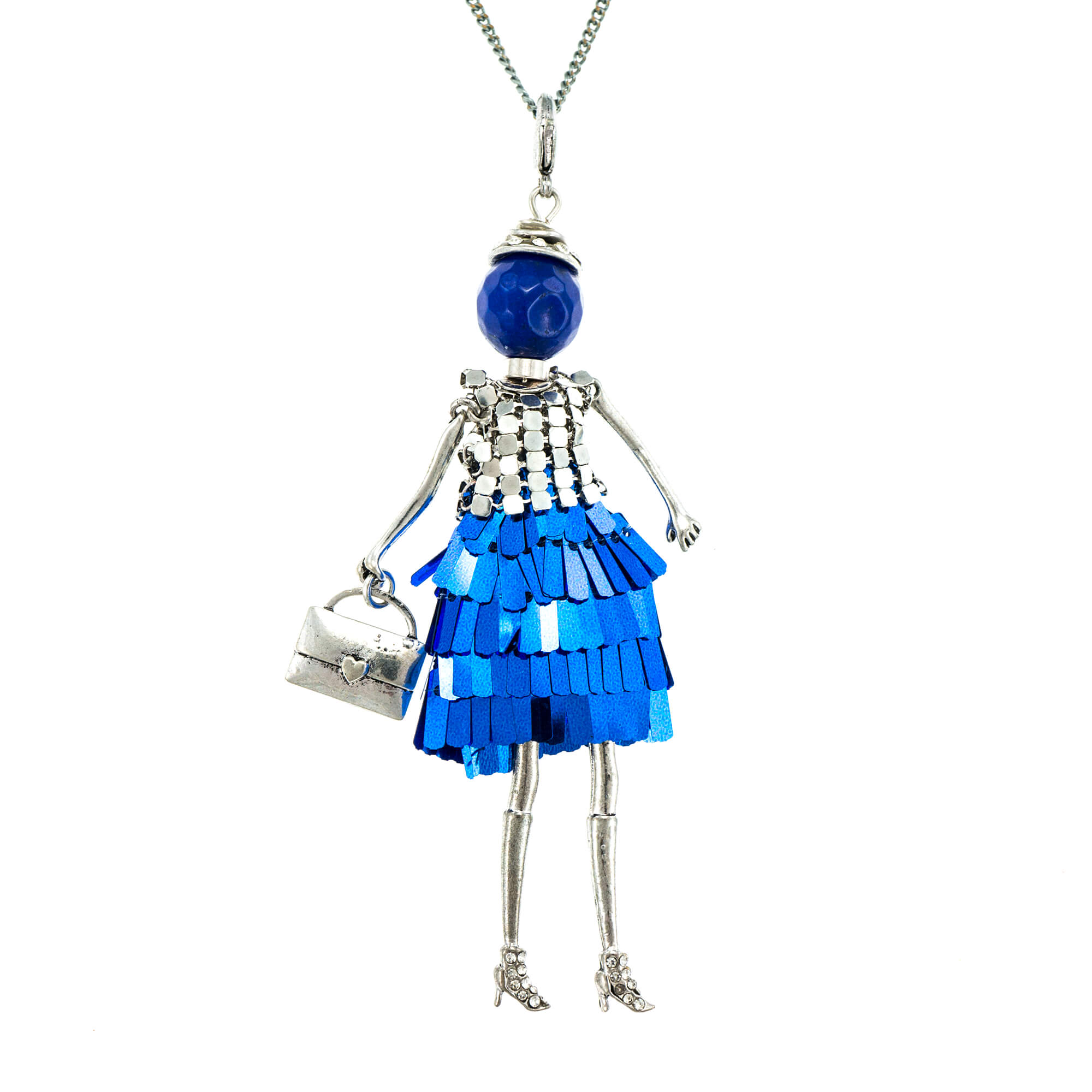 Pandantiv cu lant Bambola in Stile Ankara-Blue