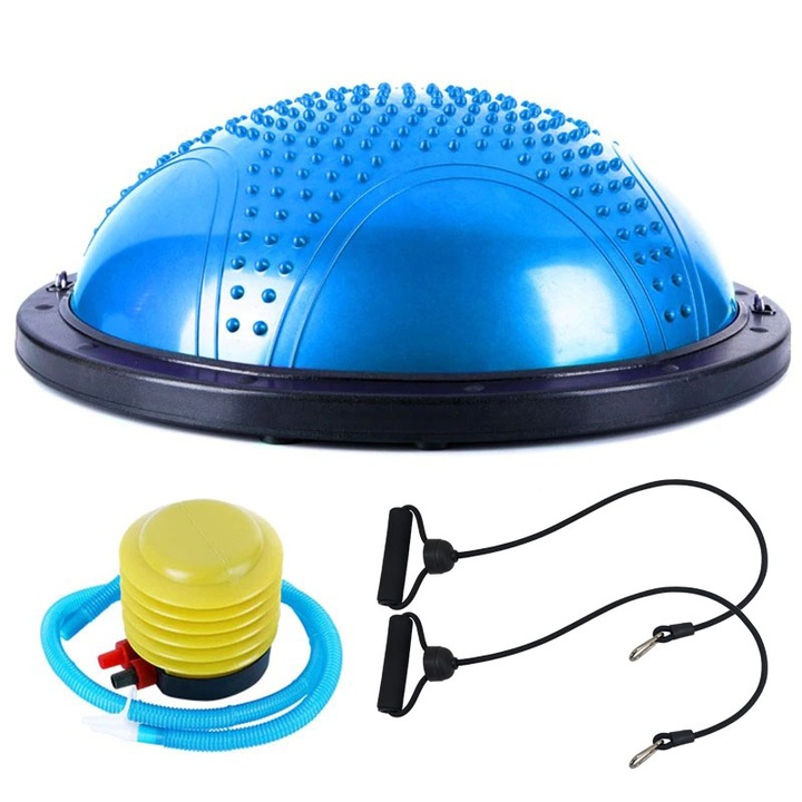 Полутопка за баланс BOSU BALL MAXIMA, 58.5 см, С твърда основа и ластици, Синя, 31067103