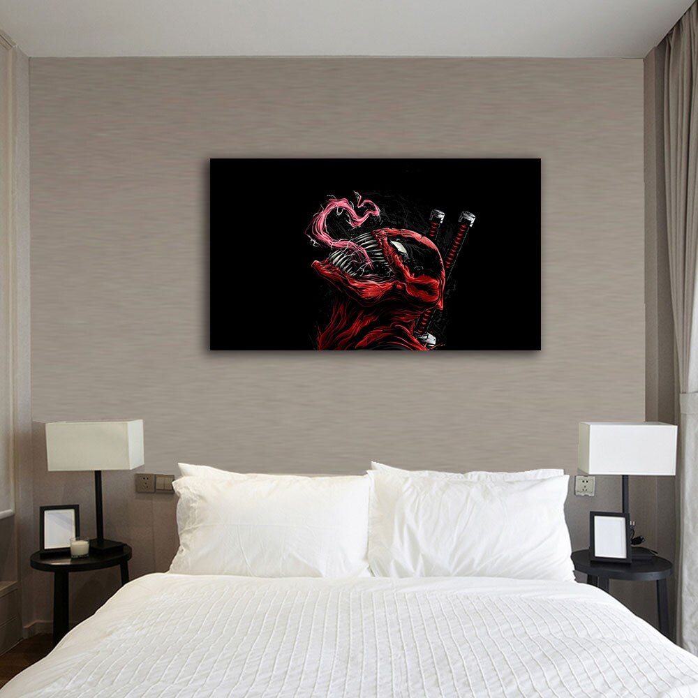 Myrdsio – Tableau Mural 5 Panneaux Deadpool Comic Gun – Impression Sur Toile Tendue Sur Châssis, Décoration Salon Tableau Pour Fans Marvel