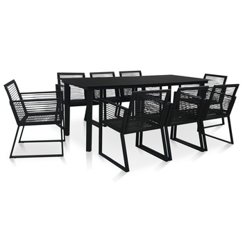 Set mobilier de gradina cu 9 piese, vidaXL, PVC, 190 x 90 x 74 cm , Negru Set mobilier de gradina cu 9 piese, vidaXL, PVC, 190 x 90 x 74 cm , Negru
