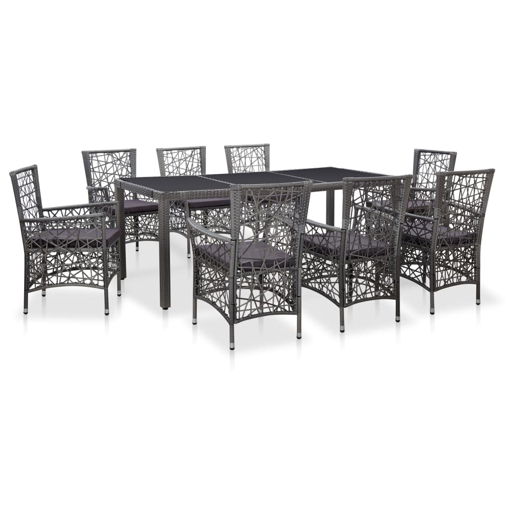 Set mobilier de gradina 9 piese, vidaXL, Poliratan/Lemn, 190 x 90 x 75 cm, Gri inchis