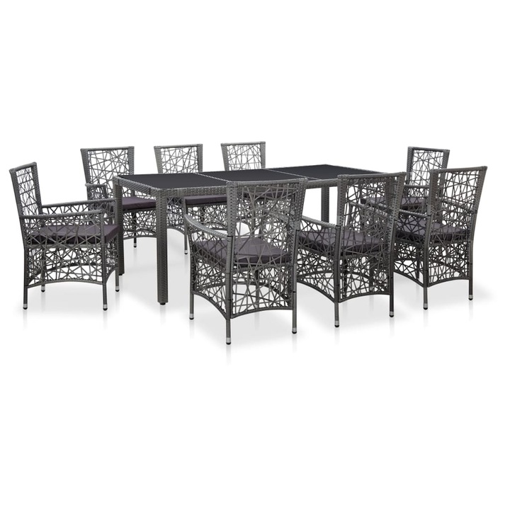 Set mobilier de gradina vidaXL, 9 piese, gri, poliratan, 72.2 kg