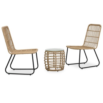 Set mobilier de balcon, 3 piese, vidaXL, Poliratan, 41,5 x 41,5 cm, Maro/Alb Set mobilier de balcon, 3 piese, vidaXL, Poliratan, 41,5 x 41,5 cm, Maro/Alb