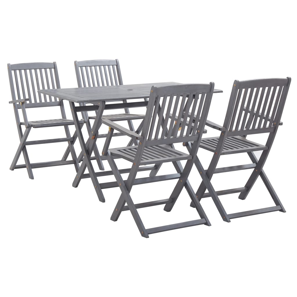 Set mobilier de gradina 5 piese - scaune pliabile, vidaXL, Lemn acacia, 80 x 80 x 74 cm, Gri
