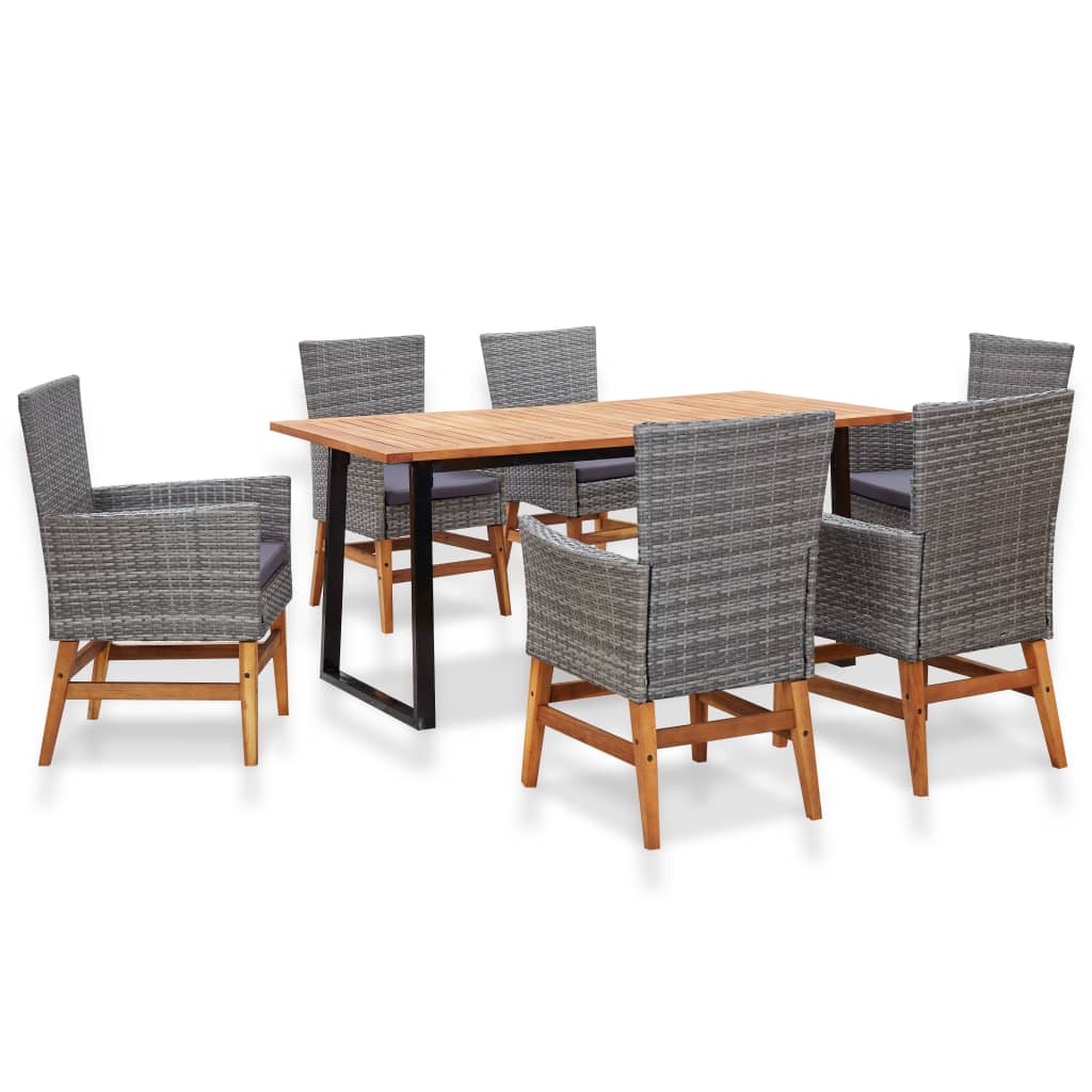 Set mobilier de gradina 7 piese, vidaXL, Poliratan/Lemn, 160 x 80 x 74 cm, Gri
