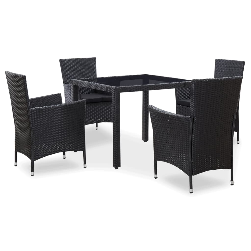 Set mobilier de gradina 5 piese, vidaXL, Poliratan/Sticla, 90 x 90 x 75 cm, Negru