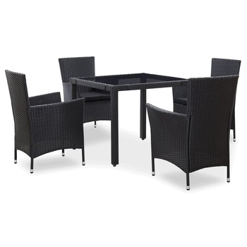 Set mobilier de gradina 5 piese, vidaXL, Poliratan/Sticla, 90 x 90 x 75 cm, Negru Set mobilier de gradina 5 piese, vidaXL, Poliratan/Sticla, 90 x 90 x 75 cm, Negru