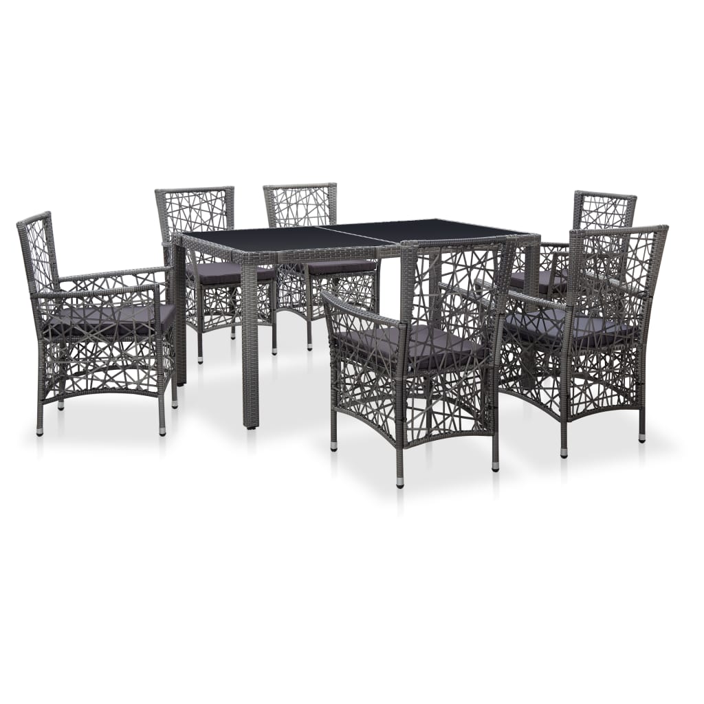 Set mobilier de gradina 7 piese, vidaXL, Poliratan/Lemn, 150 x 90 x 75 cm, Gri inchis