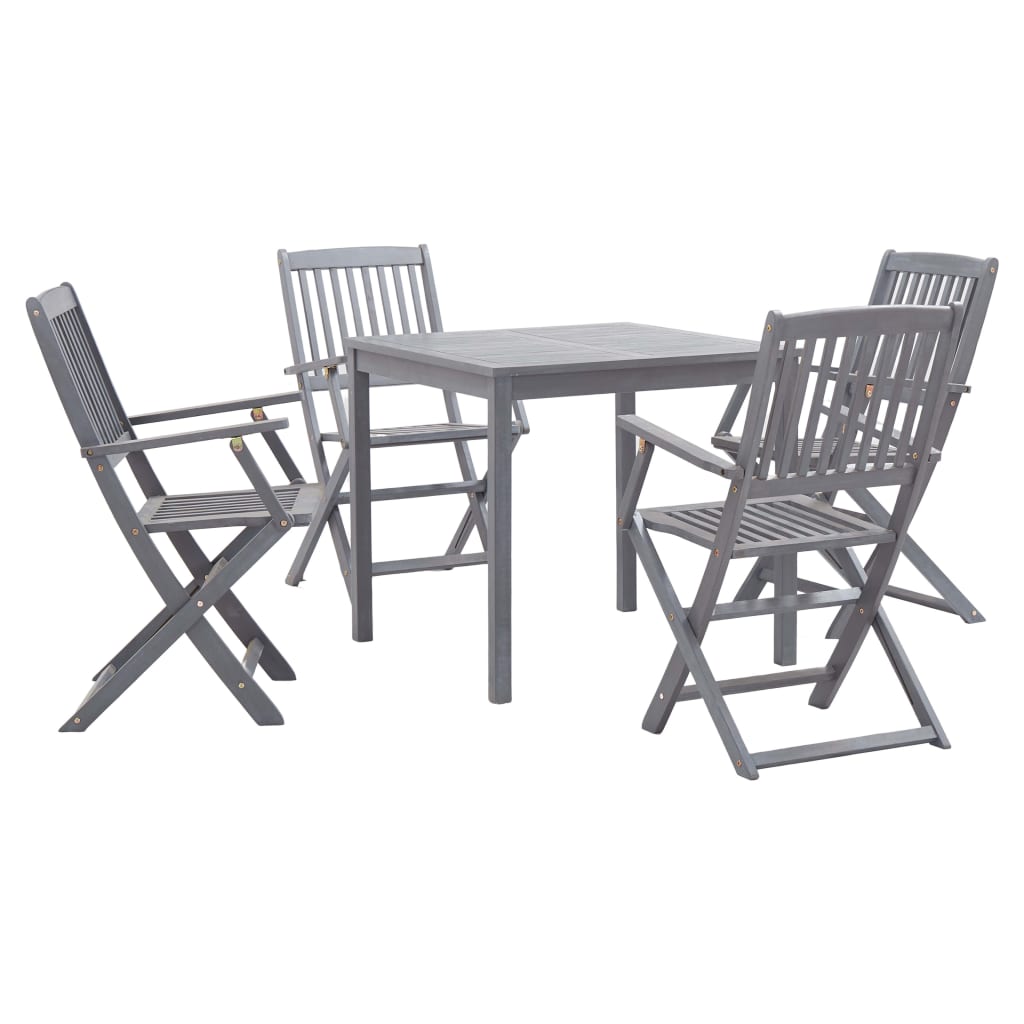 Set mobilier de gradina 5 piese, vidaXL, Lemn acacia, 80 x 80 x 74 cm, Gri