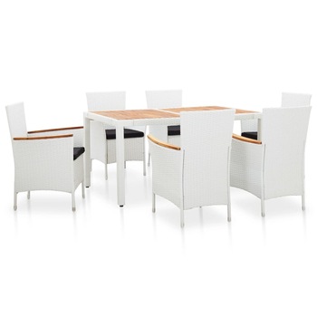 Set mobilier de gradina 7 piese, vidaXL, Poliratan/Lemn, 150 x 90 x 75 cm, Alb/Negru Set mobilier de gradina 7 piese, vidaXL, Poliratan/Lemn, 150 x 90 x 75 cm, Alb/Negru
