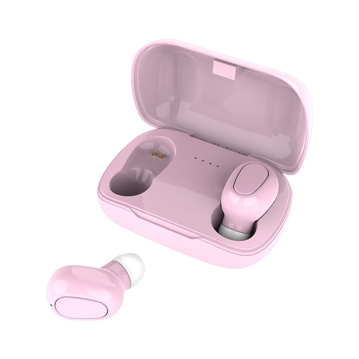 DacEnergy vezeték nélküli fülhallgató, Bluetooth 5.0, IPX5 vízálló, beépített mikrofon, hangerőszabályzó, rózsaszín