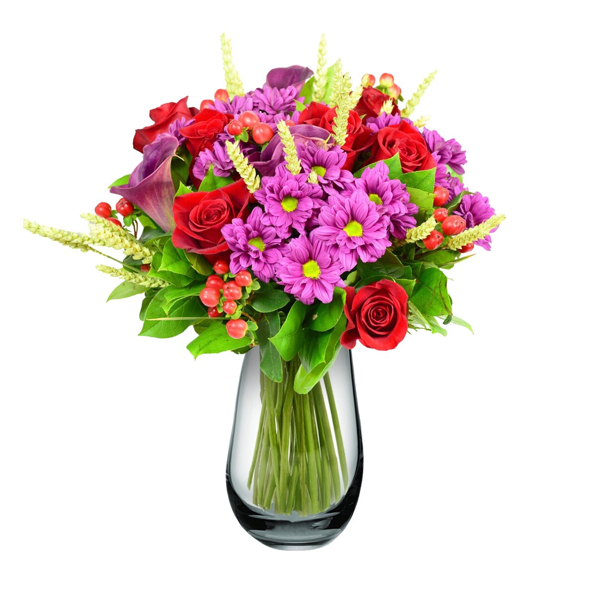 Buchet cu crizanteme si trandafiri