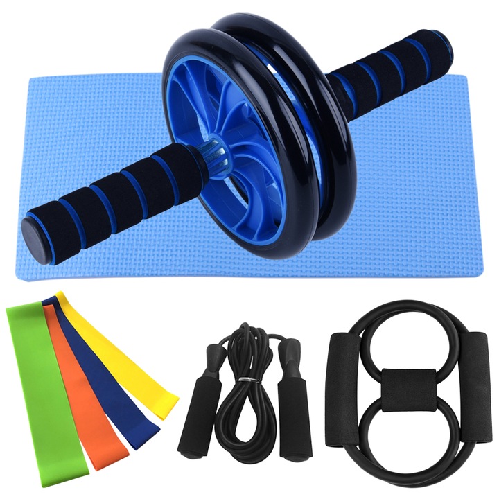 Set de fitness 8 in 1 pentru acasa, Roata abdominala, Multicolor