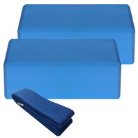 Set echipamente pentru Yoga, Bloc pentru yoga, Curea din bumbac, Albastru